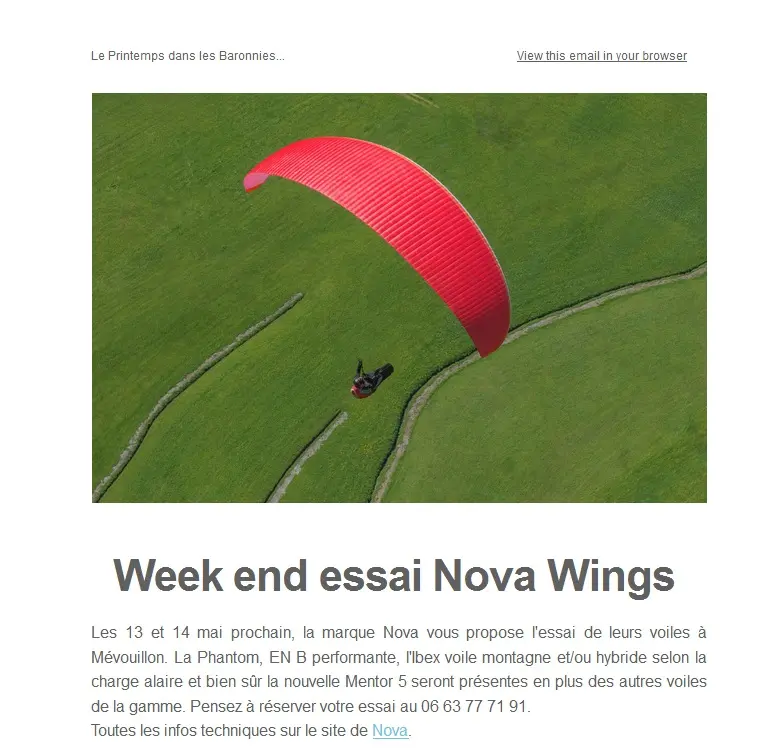 Essai gamme Nova à Mévouilon le weekend prochain 13/14 mai